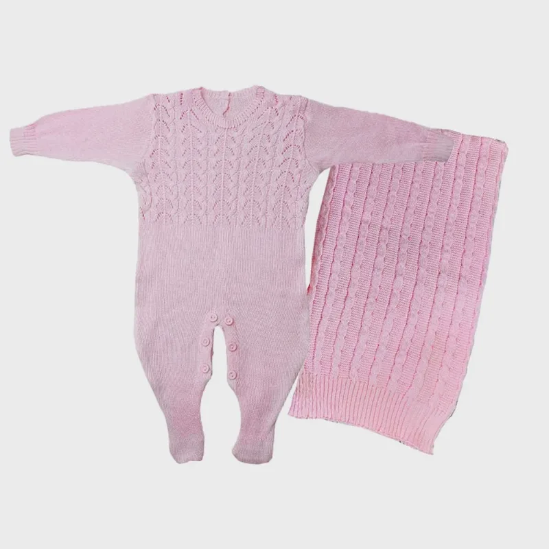 Kit Saida Maternidade De Menina Rosa Macacao e Manta de 100% Linho Antialergico Para Recem Nascido