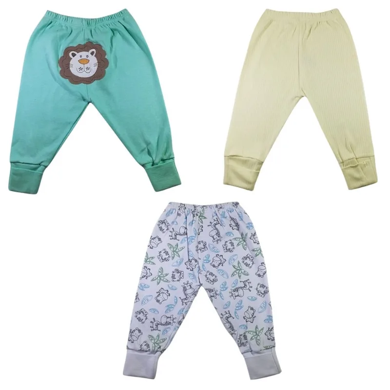 Mijão Calça De Bebe Liso Bordado Estampado Menino Kit 3 Pçs Vira Pe Para Enxoval e Maternidade