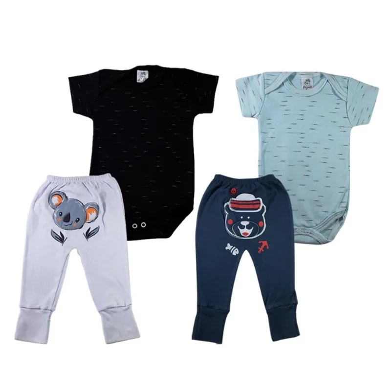Roupa De Bebe Body e Mijão Bordado Kit Com 4 Peças Para Enxoval 100% Algodão Conjunto Infantil Suedine