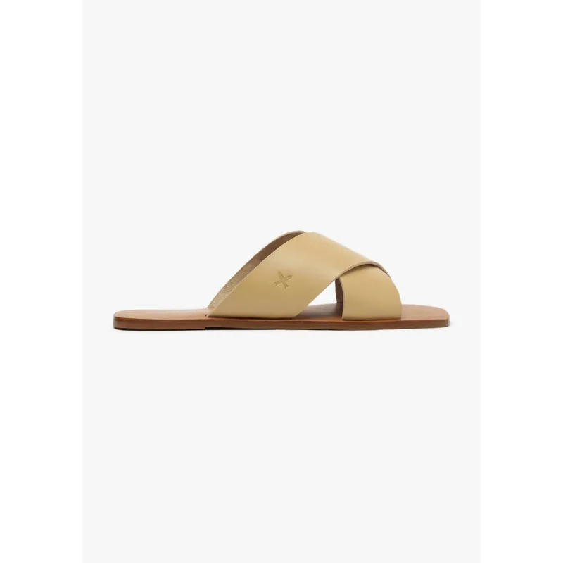 Sandália Rasteira Couro Tiras Cruzadas - Bege 036 - Hering Shoes