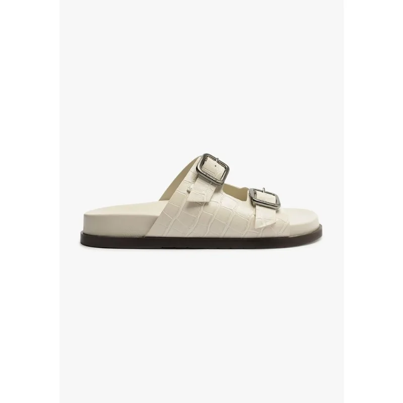 Sandália Papete Feminina Croco - Off white 039