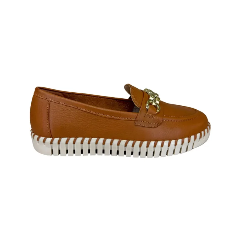 Sapatilha Mocassim Bottero 369503 Twister Couro Natural Caramelo