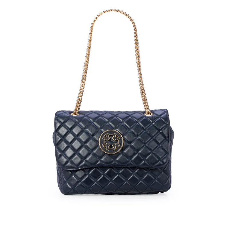 Bolsa Olívia Matelassê Couro Azul Marinho Alça Corrente - CAPODARTE