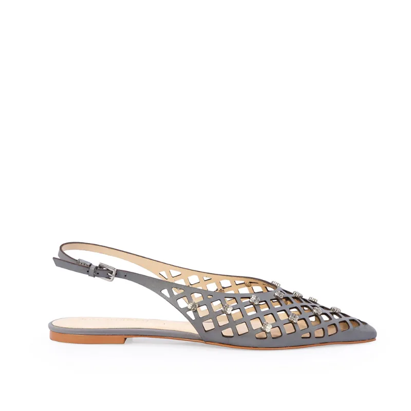 Sapatilha Slingback Couro Cinza Carbono Vazado 40