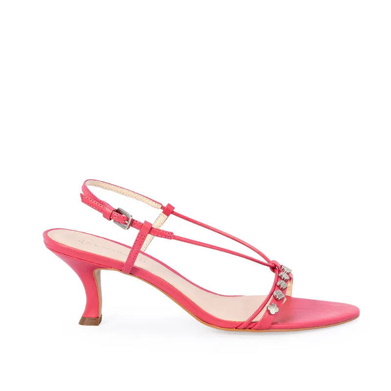 Sandália Salto Médio Couro Rosa Tachas 36