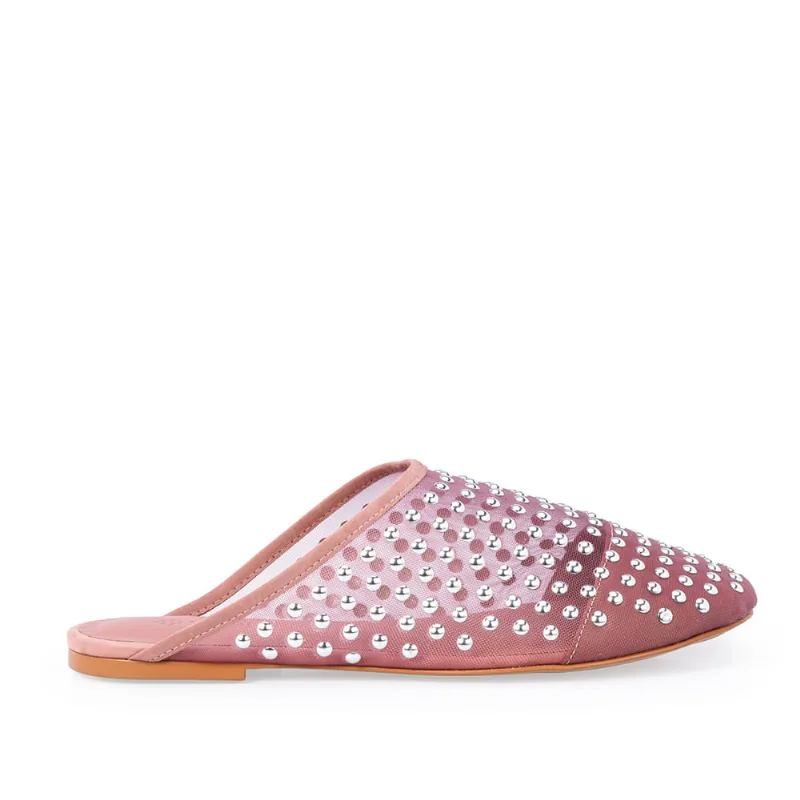 Mule Tela Nobuck Rosa Malva Tachas 34