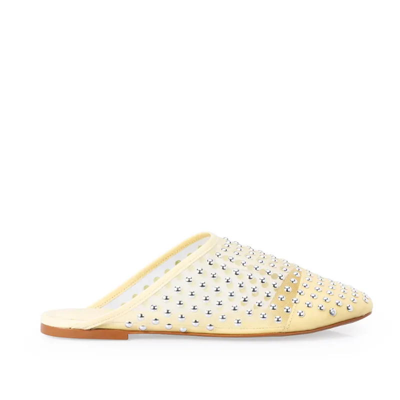 Mule Tela Bico Redondo Creme Brulle 39