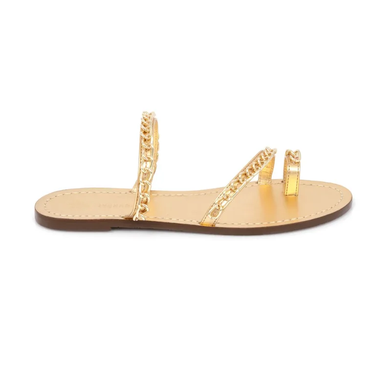 Chinelo Rasteiro Dourado Metalizado Bico Redondo 35