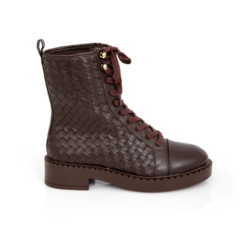 Bota Coturno Tressê Couro Marrom Tobacco - CAPODARTE