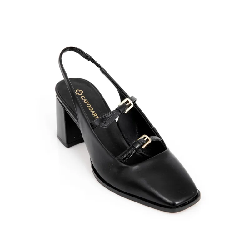 Scarpin Slingback Salto Bloco Couro Preto 34