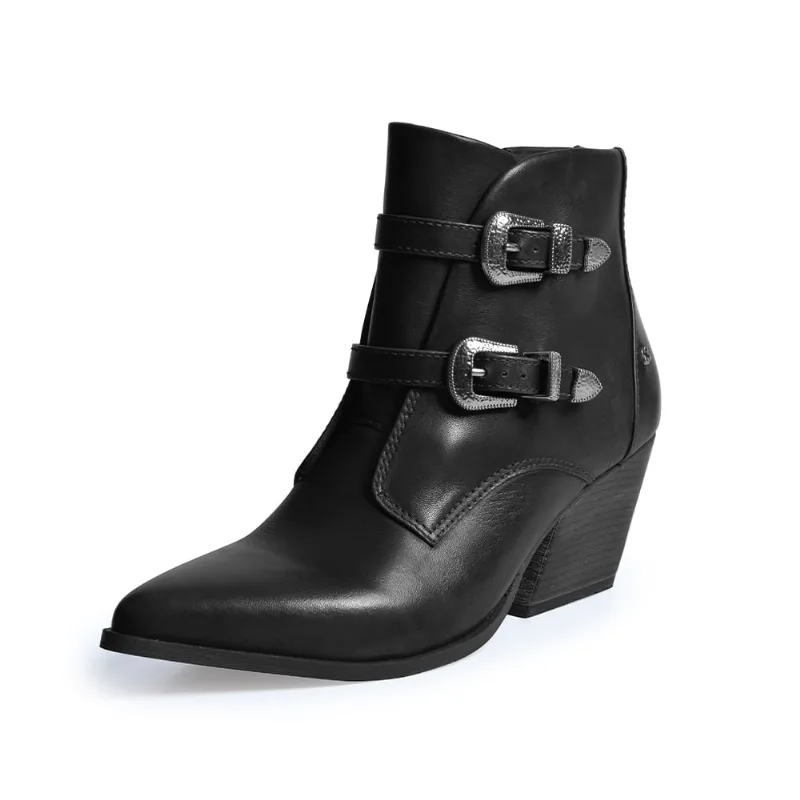 Bota Cano Curto de Couro com Fivelas Preta 36
