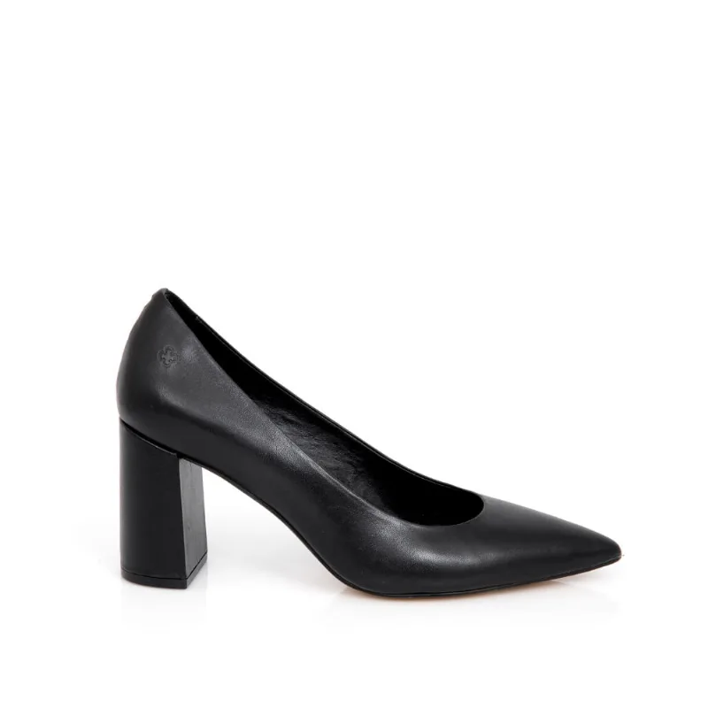 Scarpin Salto Bloco Couro Preto 35