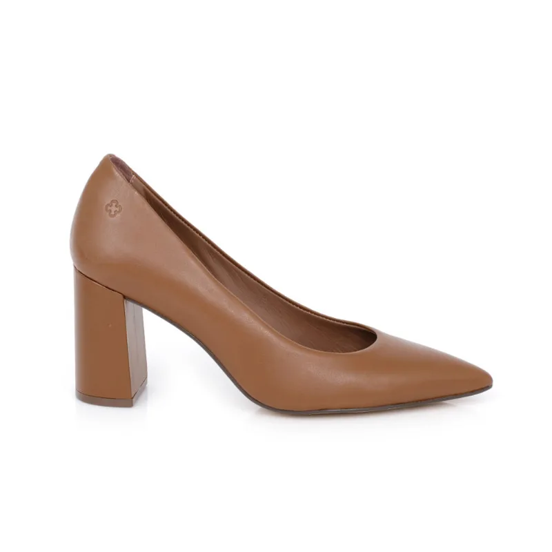Scarpin Salto Bloco de Couro Marrom 38