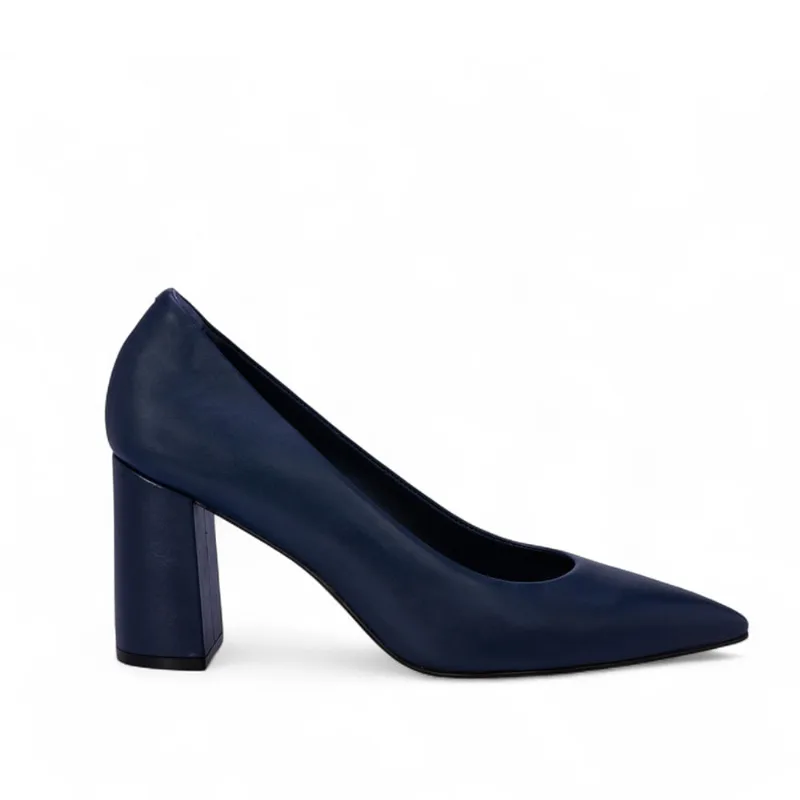 Scarpin Salto Bloco Couro Marinho Azzurro 38