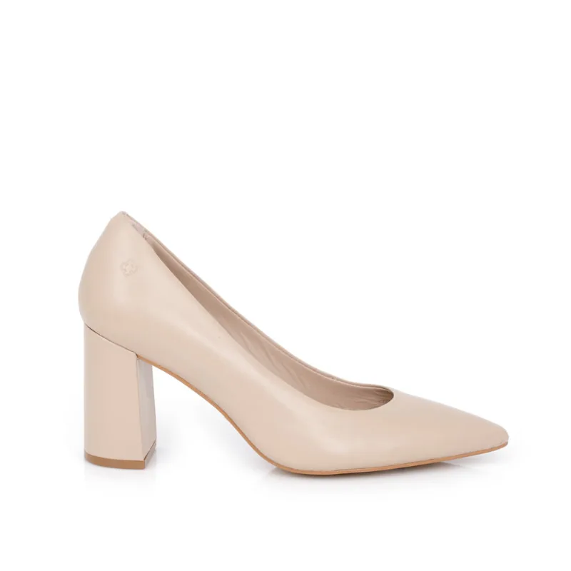 Scarpin Salto Bloco Couro Nude Seda 38