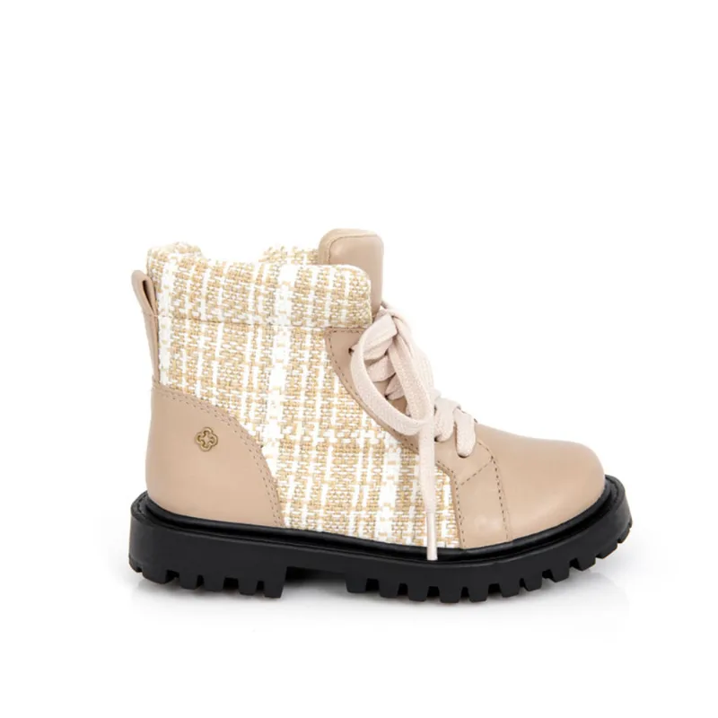 Bota Infantil Couro Nude Seda Tweed Tratorada 30