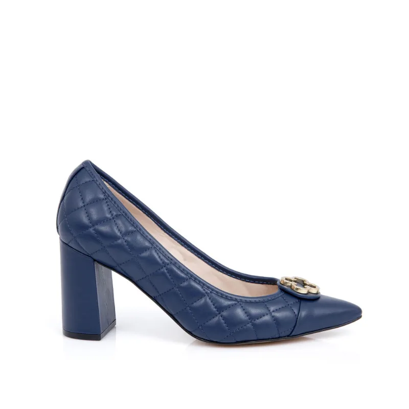 Scarpin Salto Bloco Couro Matelassê Marinho Azzurro 35