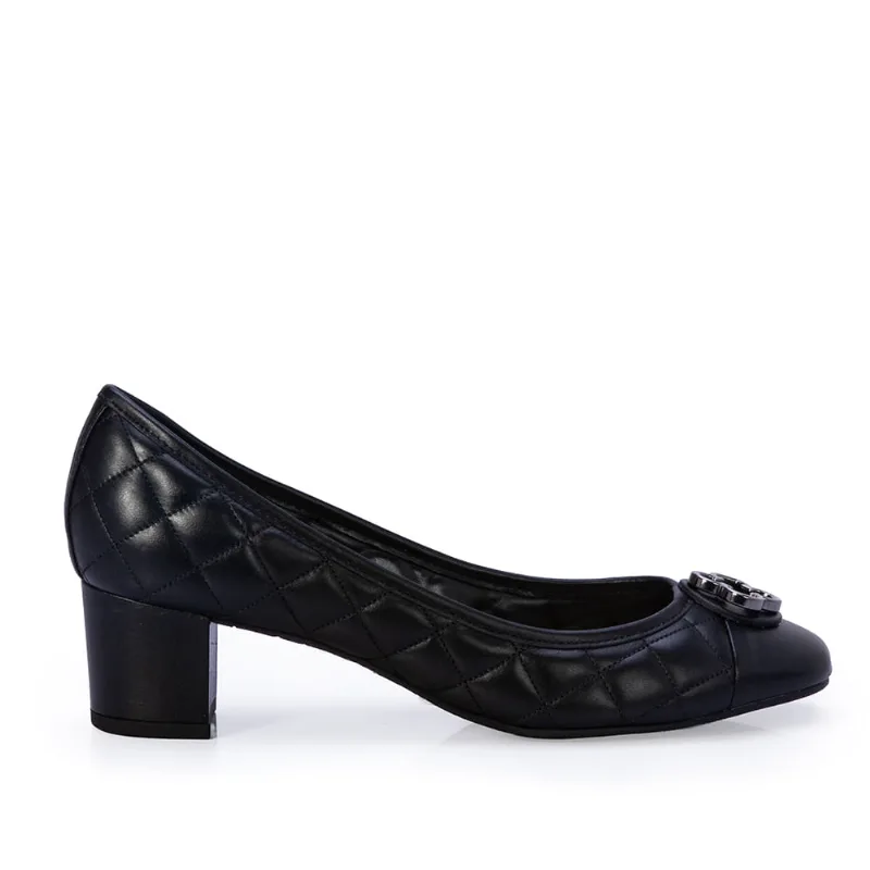 Scarpin Salto Baixo Couro Matelassê Preto 37 - CAPODARTE