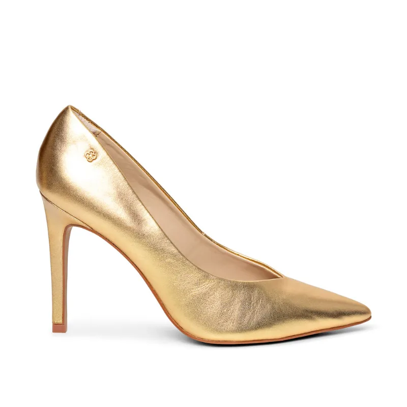 Scarpin Salto Alto Couro Dourado Metalizado 35