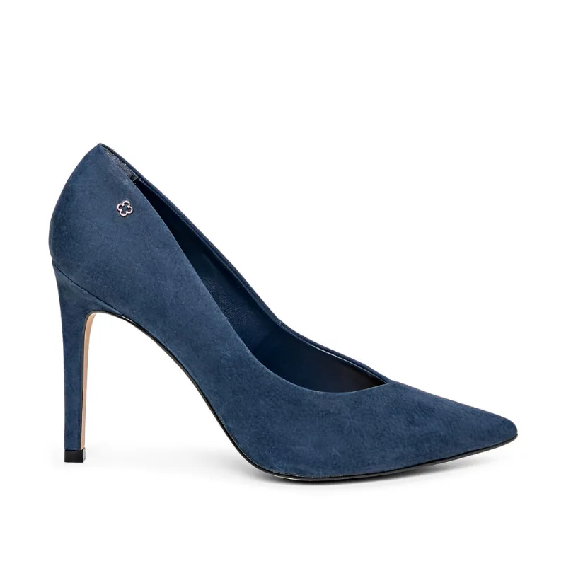 Scarpin Salto Alto Couro Nobuck Marinho Azzurro 37