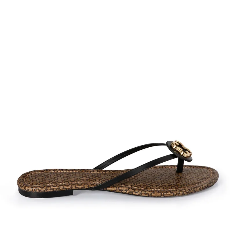 Chinelo Rasteiro de Couro Monograma Preto 35