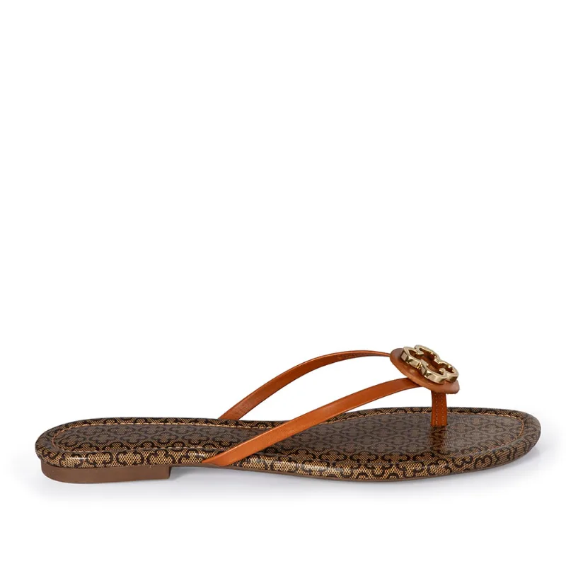 Chinelo Rasteiro de Couro Bico Redondo Monograma 33