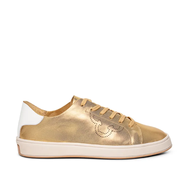 Tênis Couro Casual Dourado 36