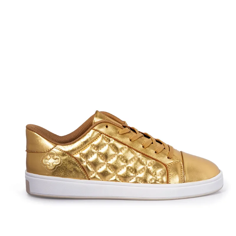 Tênis Couro Amarração Matelassê Dourado 39