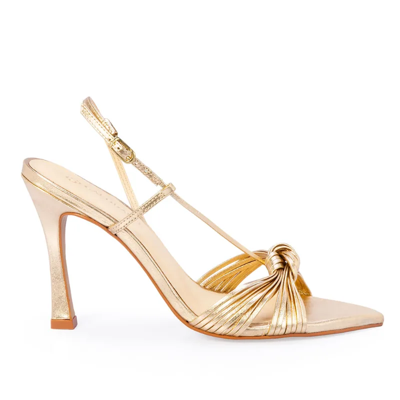 Sandália Salto Alto Couro Ouro Chiaro 37