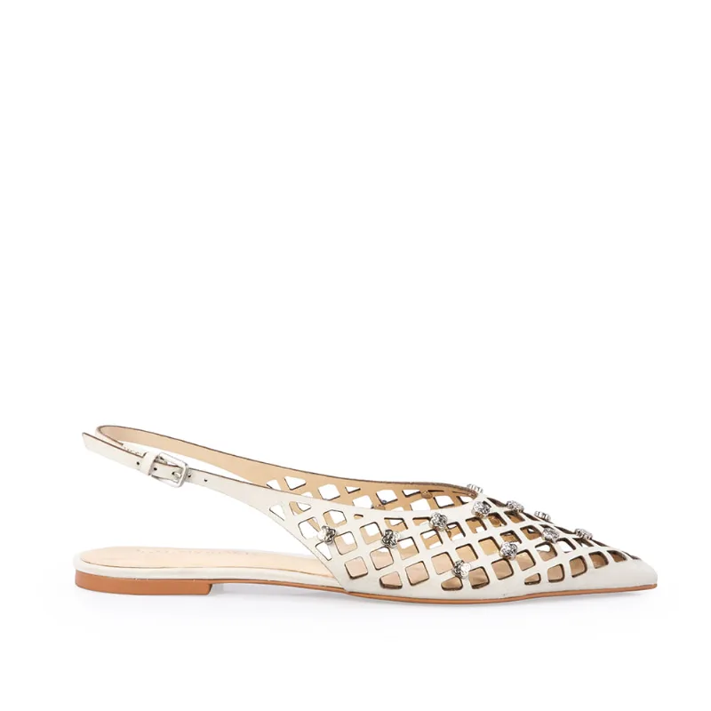 Sapatilha Slingback Couro Branco Duna Vazado 37