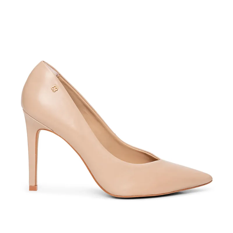 Scarpin Salto Alto Couro Nude Seda 40