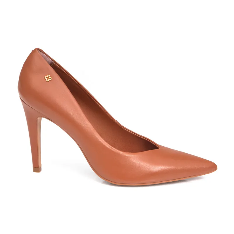 Scarpin Salto Alto Fino de Couro Caramelo 35