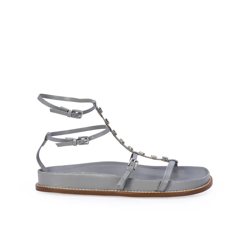 Sandália Papete Couro Azul Carbono 33