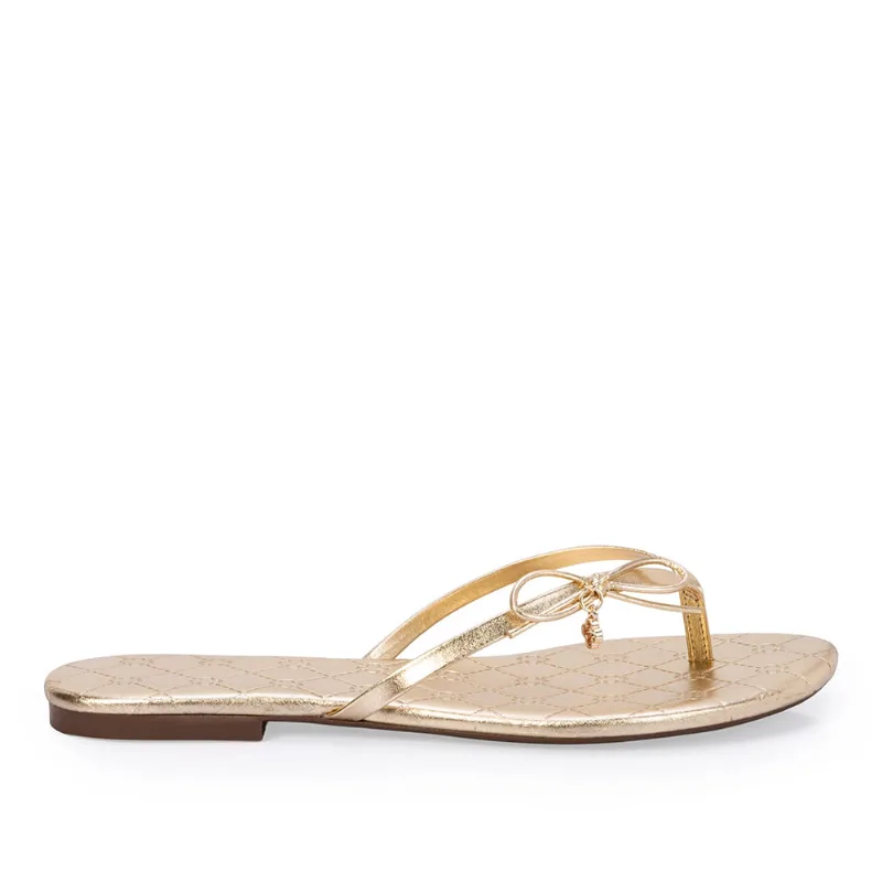 Chinelo Rasteiro Monograma Couro Dourado 40