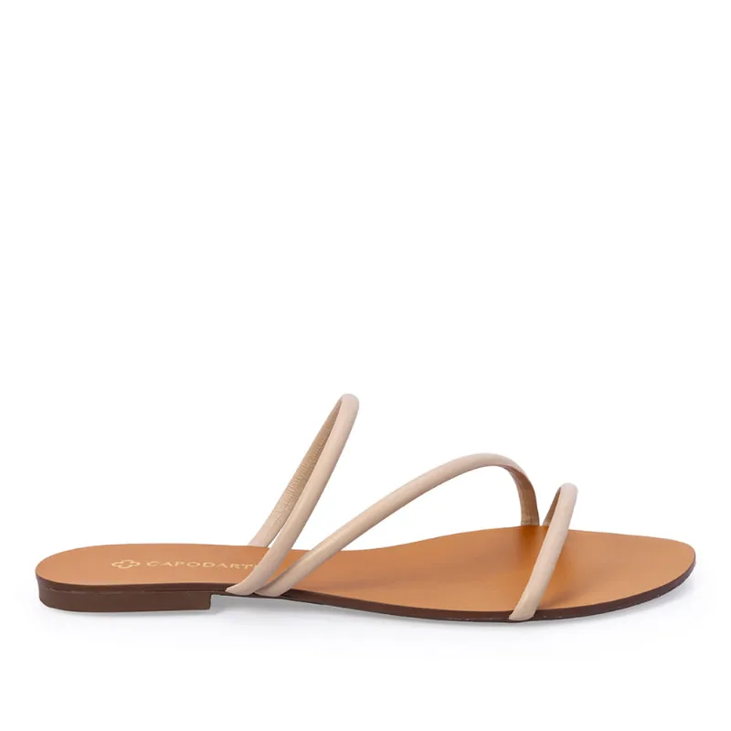Chinelo Rasteiro de Couro Nude Seda Bico Redondo 36