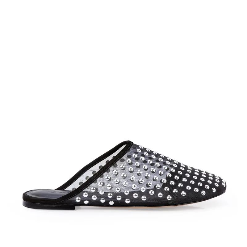 Mule Tela Nobuck Preta Tachas 36