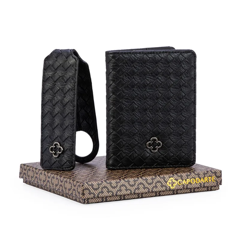 Porta Passaporte Tressê Preto + Tag Bagagem