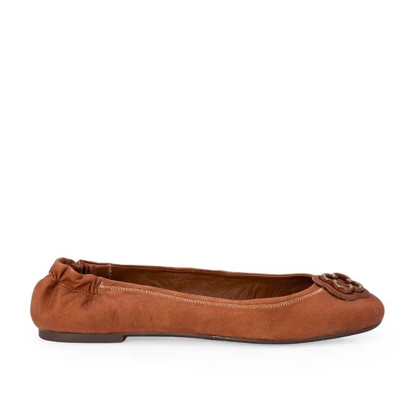 Sapatilha Ballerina Couro Suede Marrom Mogno Catherine 35