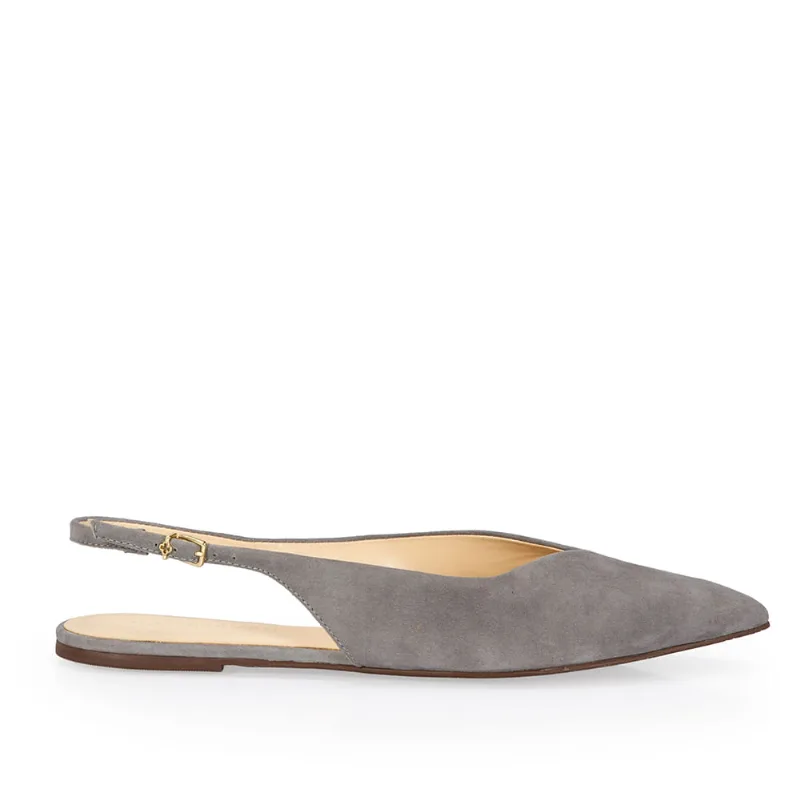 Sapatilha Slingback Cinza Couro Suede 38