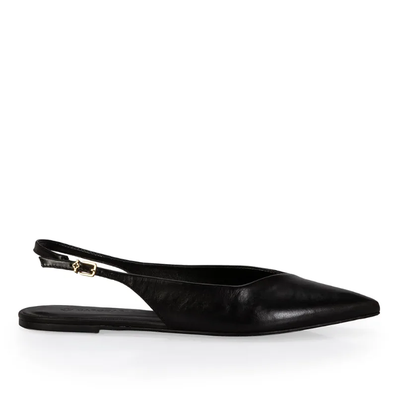 Scarpin Slingback Preta Couro Suede 36