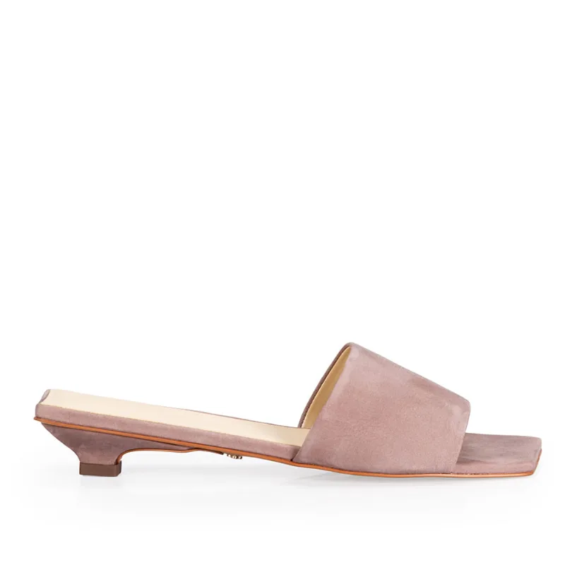 Mule Salto Baixo Couro Suede Rose 36