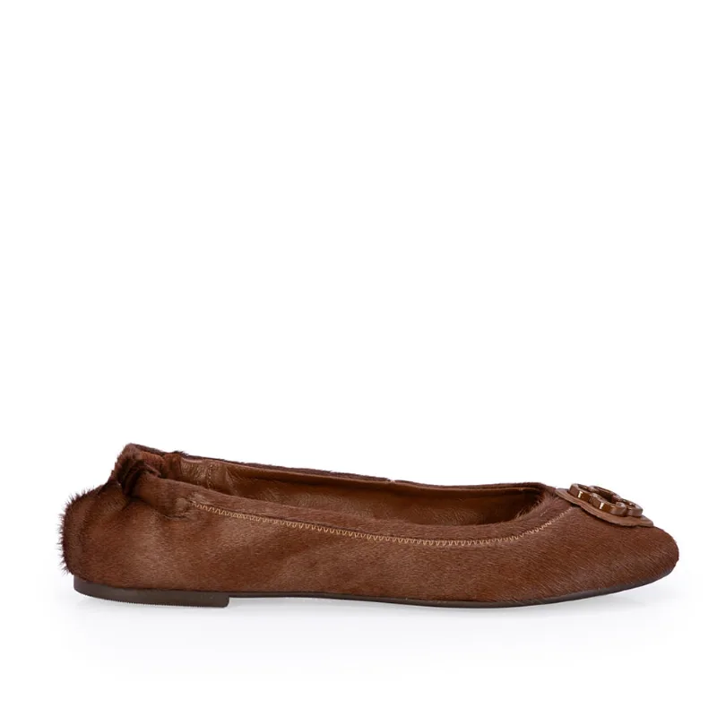 Sapatilha Ballerina Couro Pony Marrom Mogno Catherine 39