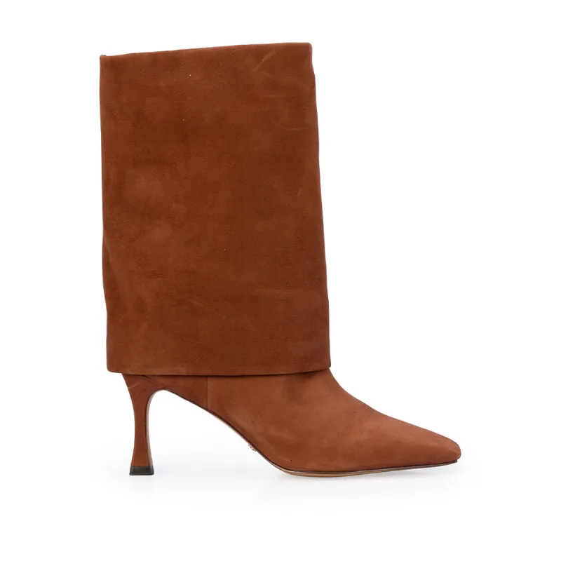 Bota Cano Médio Couro Suede Marrom 34