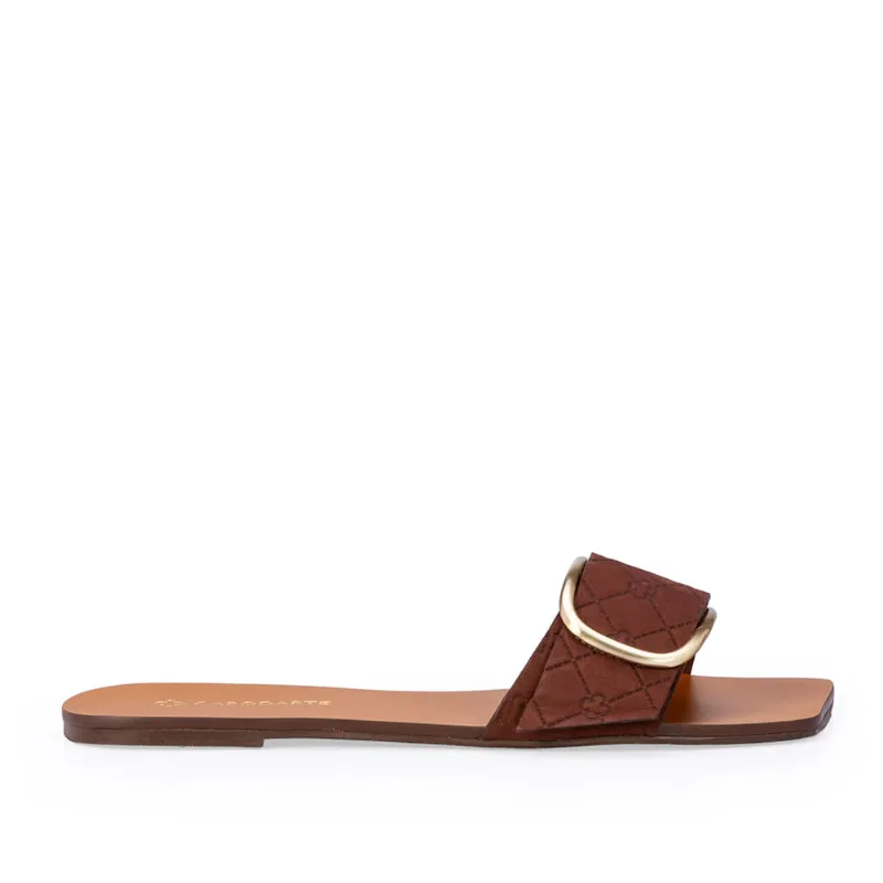 Chinelo Rasteiro Marrom Couro Nobuck Monograma 39 - CAPODARTE
