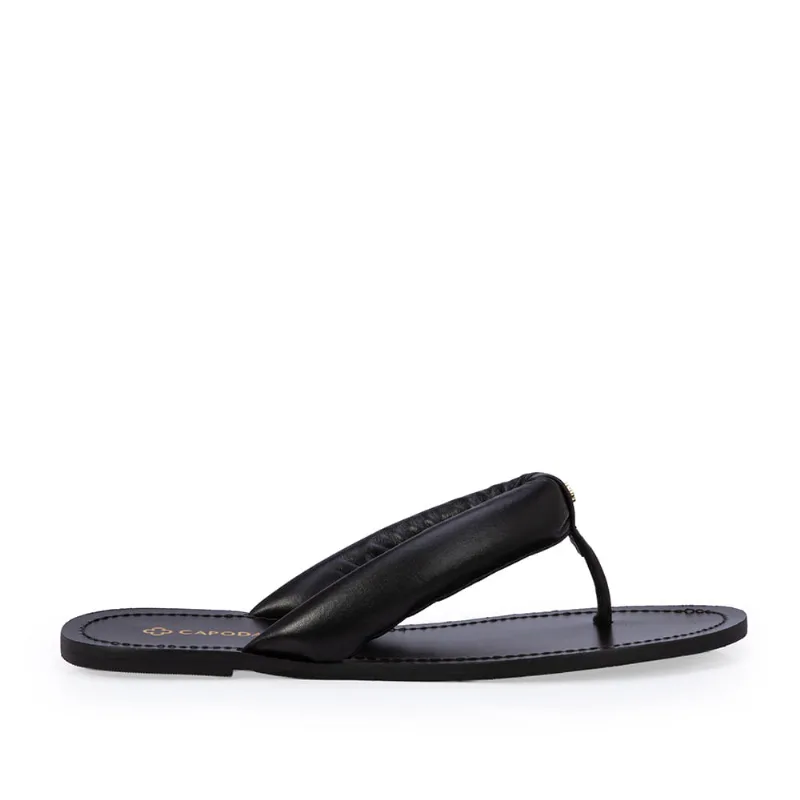 Chinelo Rasteiro Tira Puffer Couro Preto 40