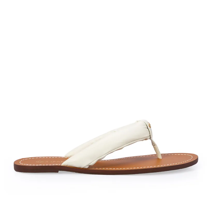 Chinelo Rasteiro Tira Puffer Couro Branco Duna 34