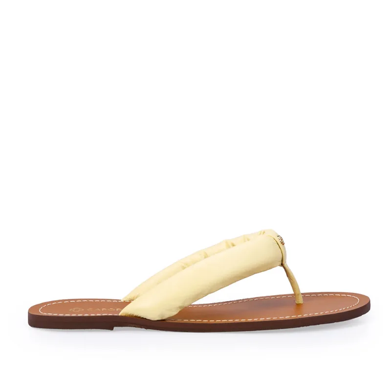 Chinelo Rasteiro Tira Puffer Couro Creme Brulle 34