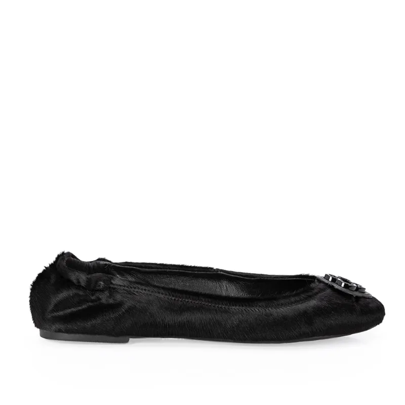 Sapatilha Ballerina Couro Pony Preta Catherine 40