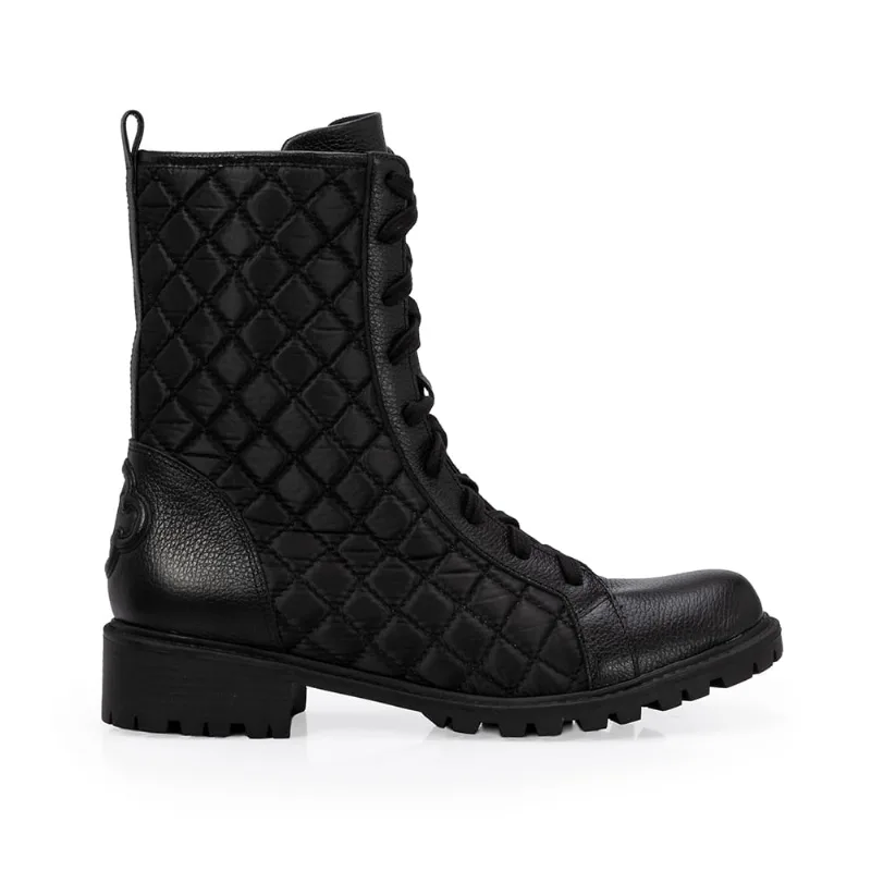 Bota Coturno Sola Tratorada Preta Couro e Nylon 37