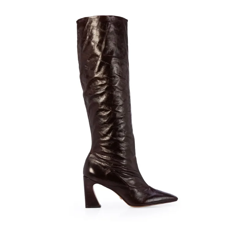 Bota Slouch Cano Longo Couro Marrom 37